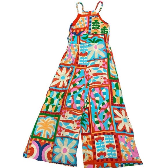 FARM Rio Red and Orange Jumpsuit with Artistic Flair - Picture 4 of 7